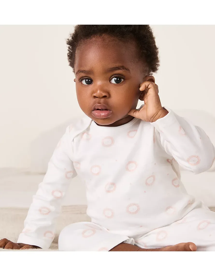 Organic Cotton Pink Lion Sleepsuit (0–24mths)