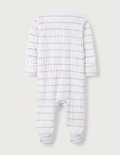 Organic Cotton Pink Stripe Rib Sleepsuit (0–24mths)