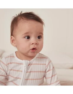 Organic Cotton Pink Stripe Rib Sleepsuit (0–24mths)
