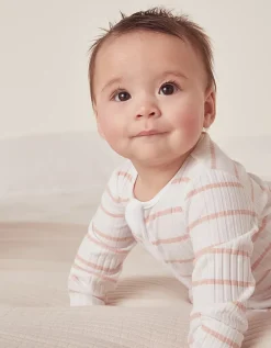 Organic Cotton Pink Stripe Rib Sleepsuit (0–24mths)