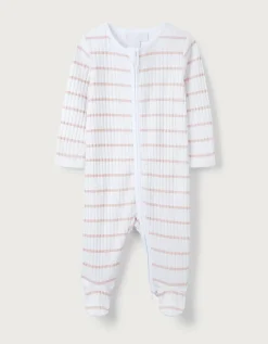 Organic Cotton Pink Stripe Rib Sleepsuit (0–24mths)