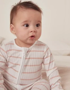 Organic Cotton Pink Stripe Rib Sleepsuit (0–24mths)