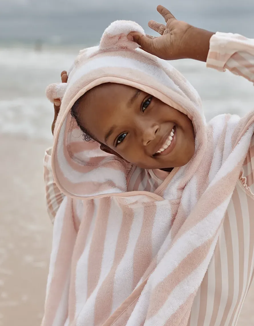 Organic Cotton Pink Stripe Towelling Hoodie (0–6yrs)