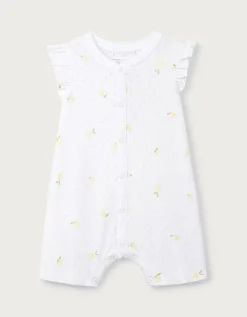 Organic Cotton Pointelle Lemon Shortie Sleepsuit (0–2yrs)