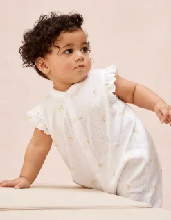 Organic Cotton Pointelle Lemon Shortie Sleepsuit (0–2yrs)
