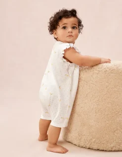 Organic Cotton Pointelle Lemon Shortie Sleepsuit (0–2yrs)