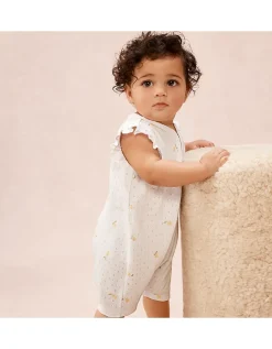 Organic Cotton Pointelle Lemon Shortie Sleepsuit (0–2yrs)