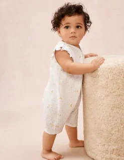 Organic Cotton Pointelle Lemon Shortie Sleepsuit (0–2yrs)