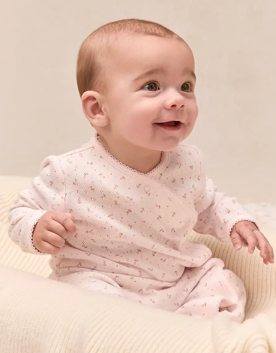 Organic Cotton Pointelle Megan Floral Wrap Sleepsuit (0–24mths)