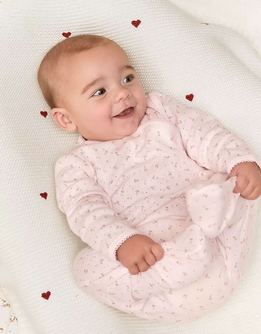 Organic Cotton Pointelle Megan Floral Wrap Sleepsuit (0–24mths)