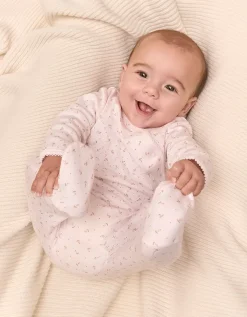 Organic Cotton Pointelle Megan Floral Wrap Sleepsuit (0–24mths)