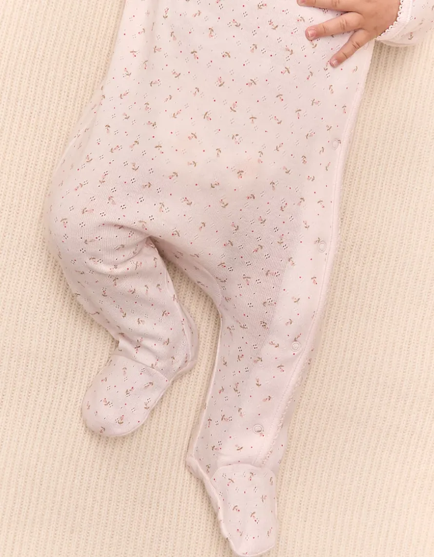 Organic Cotton Pointelle Megan Floral Wrap Sleepsuit (0–24mths)