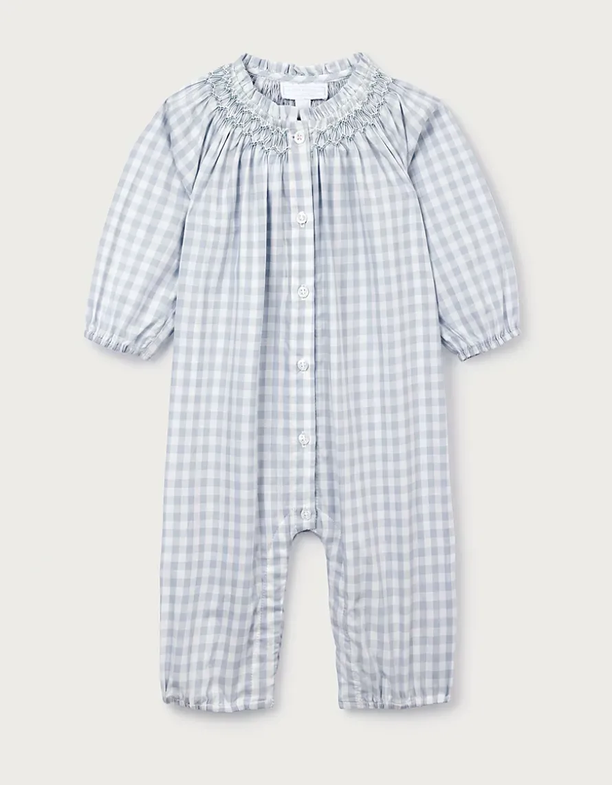Organic Cotton Poplin Mini Gingham Hand Smocked Romper (0–24mths)