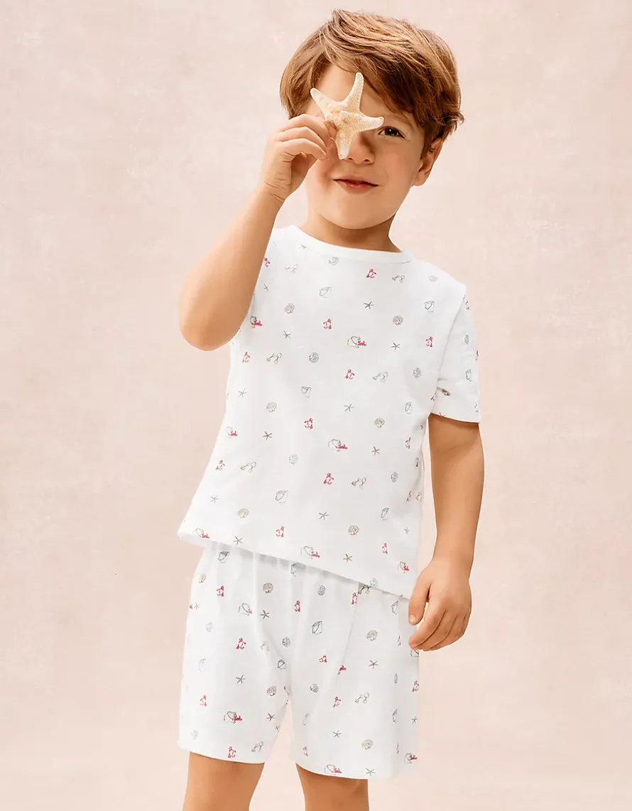 Organic Cotton Relaxed Fit Beach Scene Shortie Pyjamas (2–12yrs)