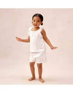 Organic Cotton Relaxed Fit Frill Sleeve Block Print Pyjamas (2–12yrs)