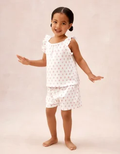 Organic Cotton Relaxed Fit Frill Sleeve Block Print Pyjamas (2–12yrs)