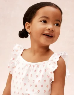 Organic Cotton Relaxed Fit Frill Sleeve Block Print Pyjamas (2–12yrs)