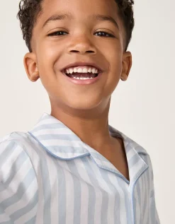 Organic Cotton Relaxed Fit Traditional Blue Stripe Poplin Piped Pyjamas (2–12yrs)