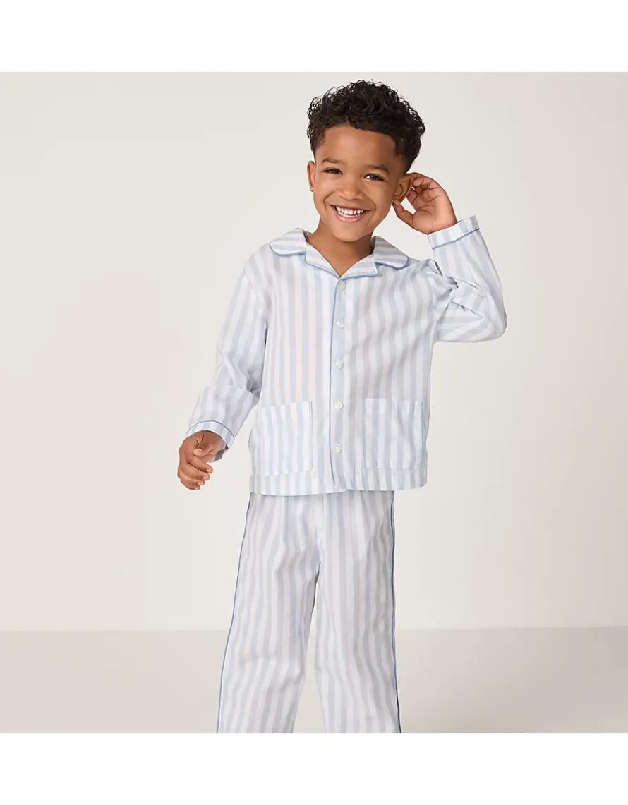 Organic Cotton Relaxed Fit Traditional Blue Stripe Poplin Piped Pyjamas (2–12yrs)