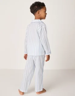 Organic Cotton Relaxed Fit Traditional Blue Stripe Poplin Piped Pyjamas (2–12yrs)