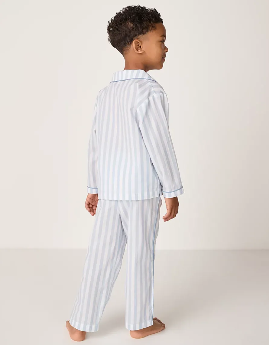 Organic Cotton Relaxed Fit Traditional Blue Stripe Poplin Piped Pyjamas (2–12yrs)
