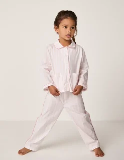 Organic Cotton Relaxed Fit Traditional Pink Stripe Poplin Piped Pyjamas (2–12yrs)