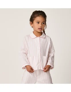 Organic Cotton Relaxed Fit Traditional Pink Stripe Poplin Piped Pyjamas (2–12yrs)