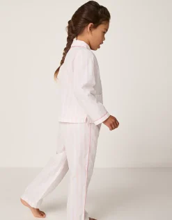 Organic Cotton Relaxed Fit Traditional Pink Stripe Poplin Piped Pyjamas (2–12yrs)