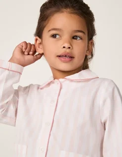 Organic Cotton Relaxed Fit Traditional Pink Stripe Poplin Piped Pyjamas (2–12yrs)
