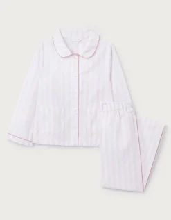Organic Cotton Relaxed Fit Traditional Pink Stripe Poplin Piped Pyjamas (2–12yrs)