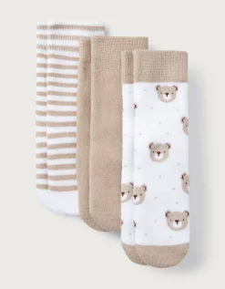 Organic Cotton Rich Bear Face Socks – Set of 3 (0–6yrs)