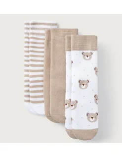 Organic Cotton Rich Bear Face Socks – Set of 3 (0–6yrs)