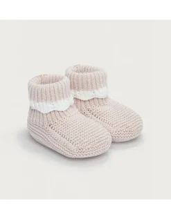 Organic Cotton Scallop Knitted Pom Pom Booties