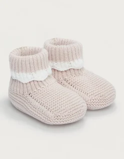 Organic Cotton Scallop Knitted Pom Pom Booties
