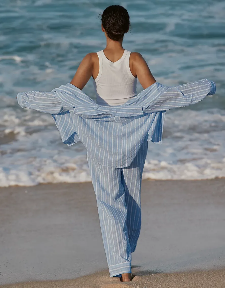 Organic Cotton Seersucker Relaxed Stripe Pyjama Set