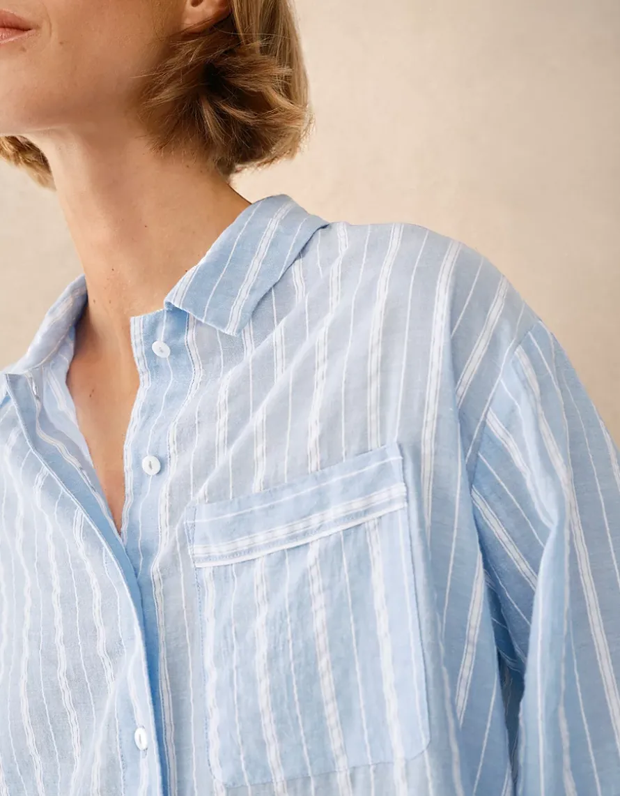 Organic Cotton Seersucker Relaxed Stripe Pyjama Set