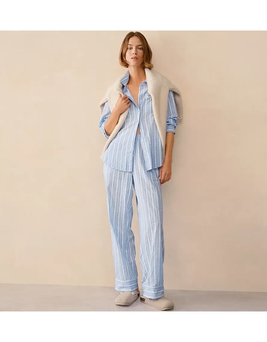 Organic Cotton Seersucker Relaxed Stripe Pyjama Set