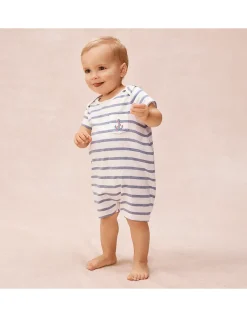 Organic Cotton Stripe & Anchor Embroidered Shortie Sleepsuit (0–2yrs)
