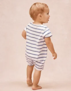 Organic Cotton Stripe & Anchor Embroidered Shortie Sleepsuit (0–2yrs)