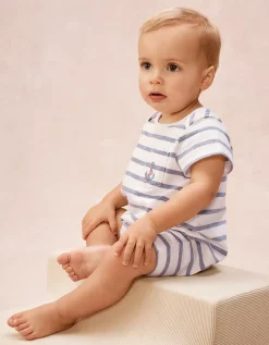 Organic Cotton Stripe & Anchor Embroidered Shortie Sleepsuit (0–2yrs)