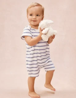 Organic Cotton Stripe & Anchor Embroidered Shortie Sleepsuit (0–2yrs)