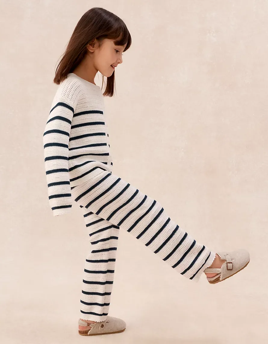 Organic Cotton Stripe Crochet Top & Trousers Set (0–4yrs)