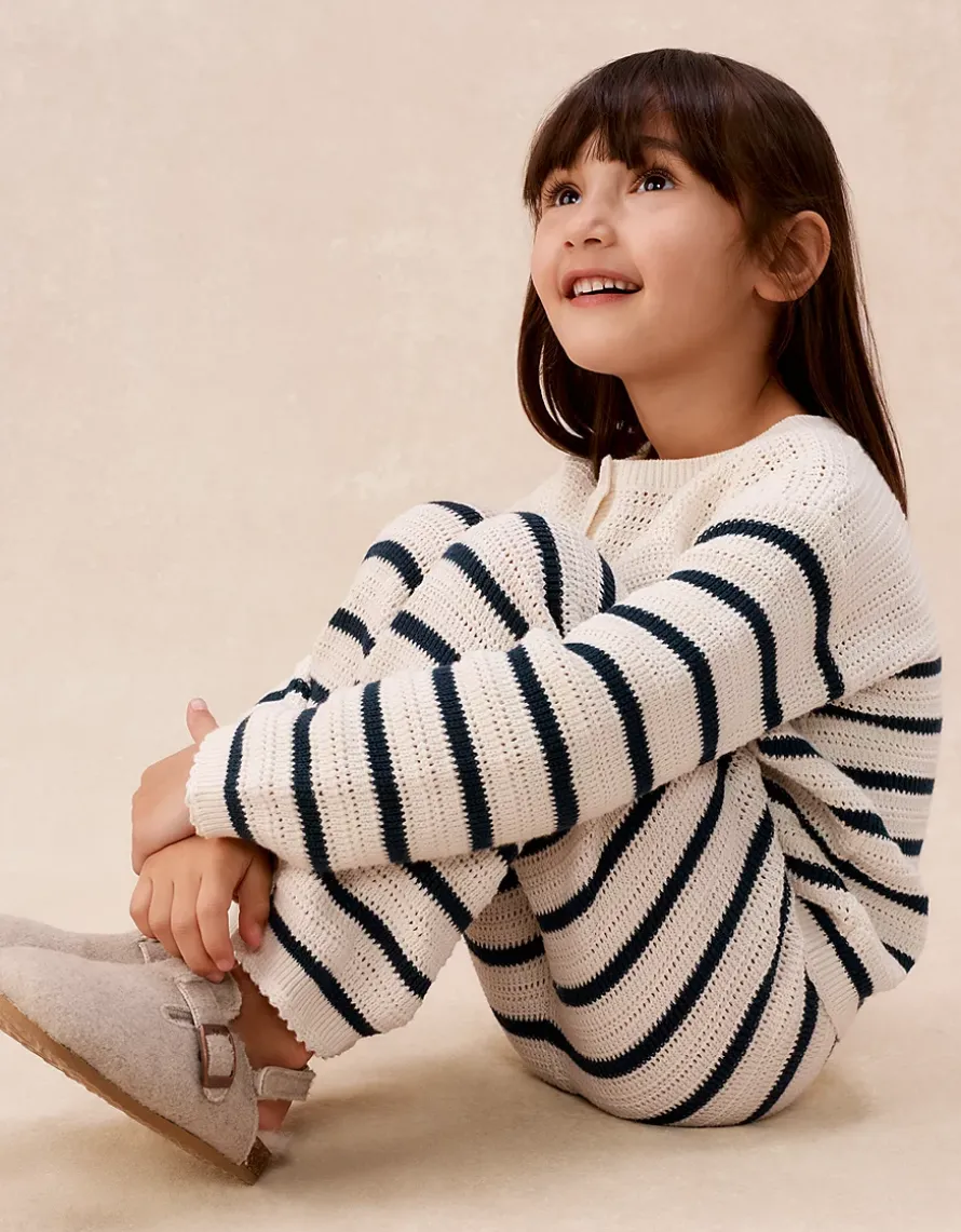 Organic Cotton Stripe Crochet Top & Trousers Set (0–4yrs)
