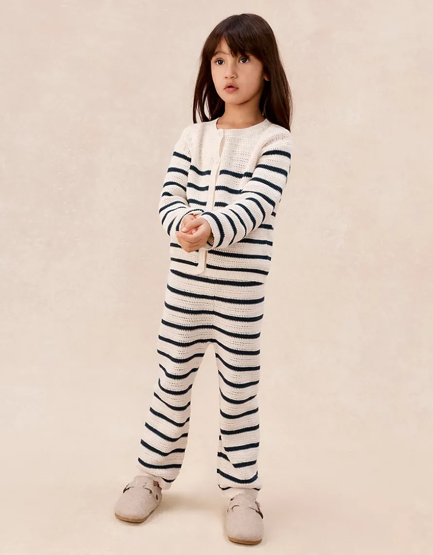 Organic Cotton Stripe Crochet Top & Trousers Set (0–4yrs)