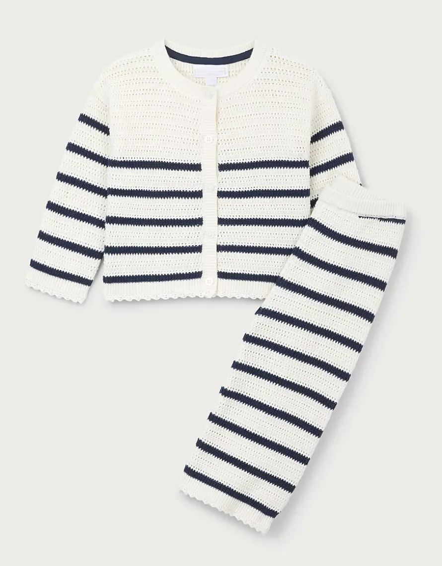 Organic Cotton Stripe Crochet Top & Trousers Set (0–4yrs)