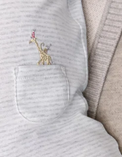 Organic Cotton Stripe Party Animal Embroidered Pocket Sleepsuit (0–24mths)