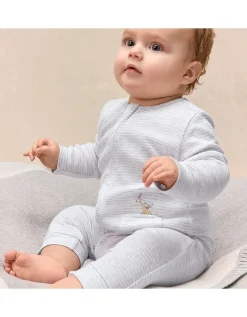 Organic Cotton Stripe Party Animal Embroidered Pocket Sleepsuit (0–24mths)