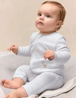 Organic Cotton Stripe Party Animal Embroidered Pocket Sleepsuit (0–24mths)
