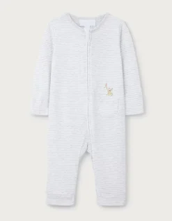 Organic Cotton Stripe Party Animal Embroidered Pocket Sleepsuit (0–24mths)