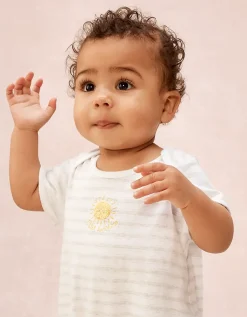 Organic Cotton Stripe Sunshine Embroidered Shortie Sleepsuit (0–2yrs)